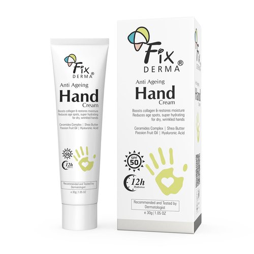 FIXDERMA Anti Ageing Hand Cream for Women & Men | Ceramide Moisturizer | Hyaluronic Acid Cream | Hand Cream for Dry and Rough Hands | Shea Butter | Cream for Itchy Hand | All Skins Types - 30g