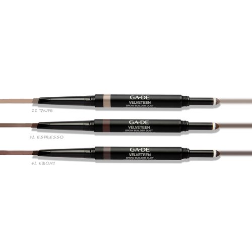 GA-DE Velveteen Brown Builder Duet, 22 - Long-Wear Eyebrow Pencil Dark Brown - Double-Ended Eyebrow Tint and Eyebrow Filler - Paraben Free - 0.02 oz