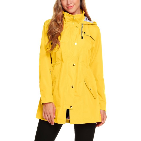 ZHENWEI Womens Lightweight Hooded Waterproof Active Outdoor Rain Jacket S-XXL (L, Yellow)