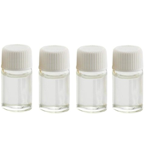 24PCS 2ml /2G Mini Small Ounce Clear Glass Bottle Container Jar Vial Pot for Chemistry Lab Essential Oil Smaple Liquid Water Cosmetic Makeup Storage Bottle with Orifice Reducer (White Cap)