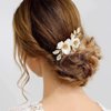 CASOLVX Bridal Hair Comb White Flower Gold Leaf Hair Pieces Wedding Hair Headpieces for Brides Bridesmaids Women Girls