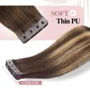 WIGER Tape In Human Hair Extensions Ombre Brown Mixed Blonde Insert Skin Weft Extensions 16 In Balayage Remy Human Hair Straight No Glue Brazilian Highlighted Hair Extensions(40g, 20 Pcs)