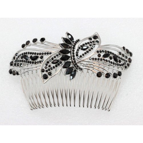 Faship Gorgeous Black Rhinestone Crystal Huge Big Floral Hair Comb