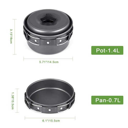 G4Free 14PCS Camping Cookware Mess Kit Hiking Backpacking Picnic Cooking Bowl Non Stick Pot Pan Knife Spoon Set(13PCS Black)