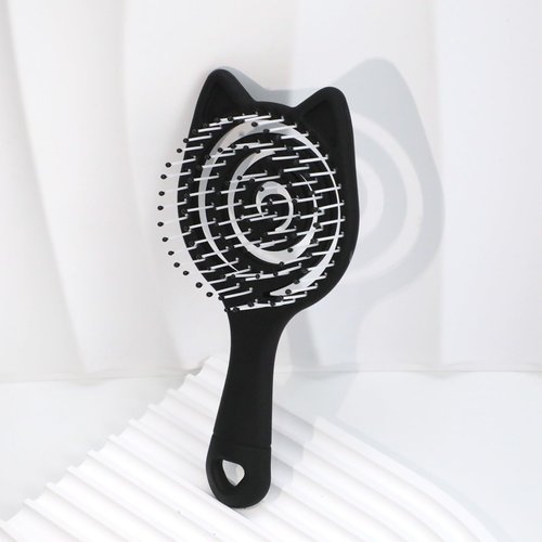 Mini Detangling Hair Brush for Women Cat Ear Wet Hair Brush Curved Vented Brush for Blow Drying Travel Size Hair Detangler Brush for Straight, Curly, Wet, Dry, Thick Hair (Black)