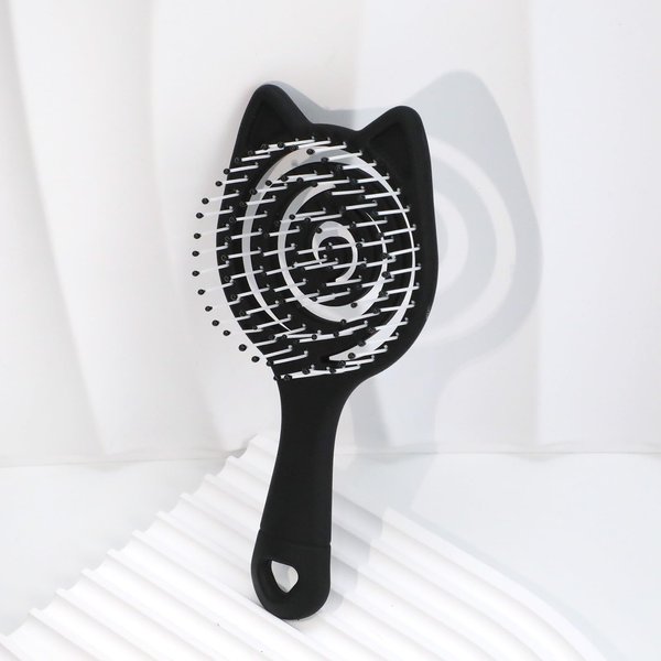 Mini Detangling Hair Brush for Women Cat Ear Wet Hair Brush Curved Vented Brush for Blow Drying Travel Size Hair Detangler Brush for Straight, Curly, Wet, Dry, Thick Hair (Black)