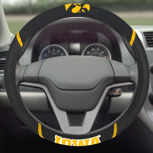 FANMATS 14903 Iowa Hawkeyes Embroidered Steering Wheel Cover 15" x 15"