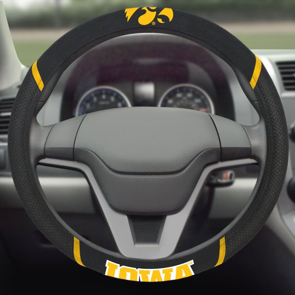 FANMATS 14903 Iowa Hawkeyes Embroidered Steering Wheel Cover 15" x 15"