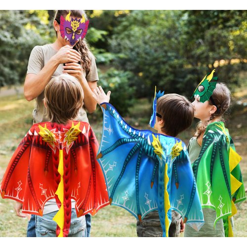 D.Q.Z 6 Pcs Dinosaur-Dragon-Wings-Costumes and Masks for Kids Dinosaur Party, Halloween Girls Boys' Dress Up Capes for Dino Birthday Party Favors