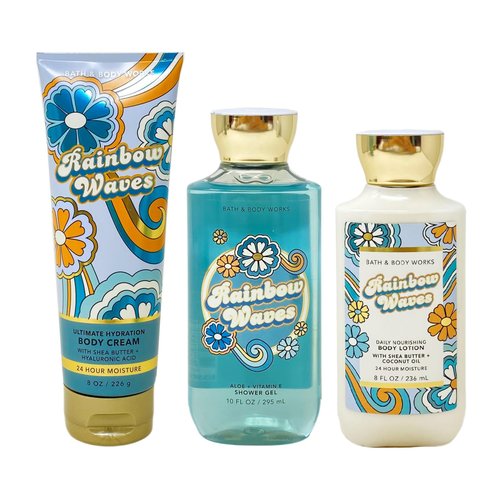 Generic Bath and Body Work RAINBOW WAVES 3 Piece Bundle - Body Cream - Shower Gel and Body Lotion - Full Size, Blue