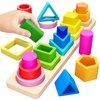 PEBIRA Montessori Toys for 1 2 3 Year Old Boys Girls Toddlers, Heightened Peg-free Wooden Stacking Toys, Shape Sorter Learning Toys, Birthday Gift for Baby Kid Age 1-4 Preschool Toy, Various Game Play