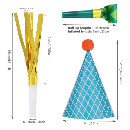 Skylety 59 Pieces Party Cone Hats with Colorful Party Blowers and Metallic Fringed Noise Makers Birthday Blowouts Horns Whistles Musical Noisemaker