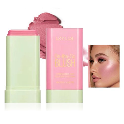 Cream Blush Stick with Brush,Waterproof Multi Cream Blush Stick Makeup,Lightweight,Long-lasting,Easy To Use,2 in 1 Multi Stick Blush for Cheeks & Lip Tint & Eyeshadow Makeup,Suitable for All Skin A
