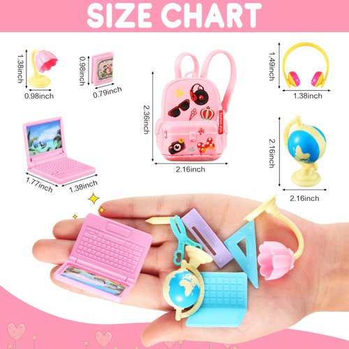 Zhanmai 21 Pieces Doll School Stuff Mini School Supplies Doll School Accessories School Playset for Dolls Mini Pink Doll Backpack Desk Lamp Laptop and Headset for 11.5 Inch Doll