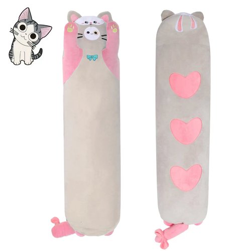 Luminar bowo Long Cat Plush Kawaii Body Pillow， 35.4” Soft PP Cotton Filling Cartoon Cute Plushies Pillow for Children Funny Stuffed Animals for Girls Gifts（Pink