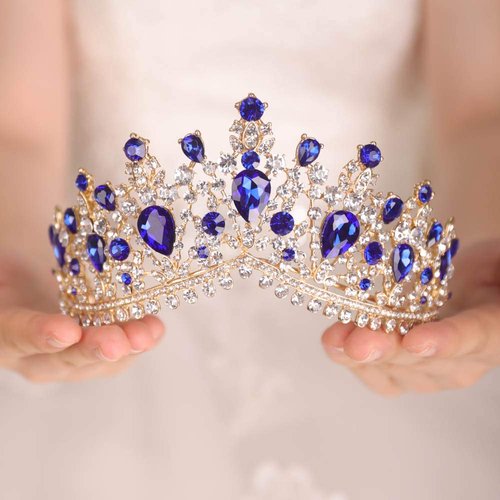 fxmimior Vintage Tiara Crown Rhinestones Tiara For Women Bridal Crown Wedding Birthday Prom Queen Pageant Hair Accessories (Blue)