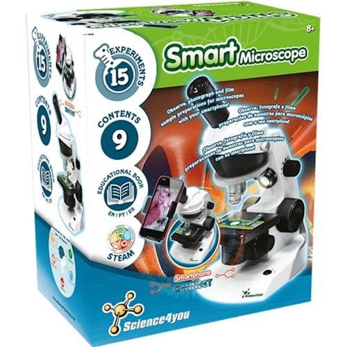 Science4you Smart Microscope for Kids - Microscope Kit for Kids Age 8-12 + Prepared Samples + Microscope Slides, Educational Games, Science Toy, Gifts for 8+ Year Old Boys and Girls