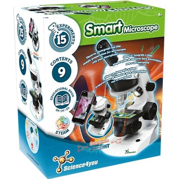 Science4you Smart Microscope for Kids - Microscope Kit for Kids Age 8-12 + Prepared Samples + Microscope Slides, Educational Games, Science Toy, Gifts for 8+ Year Old Boys and Girls