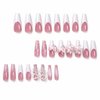MISUD Press on Nails Long Coffin Fake Nails Glossy Glue on Nails Ballerina French Tip Acrylic Nails 3D Star Rhinestone Stick on Artificial Nails Pearl Bow False Nails with Bling Glitter Design 24 pcs