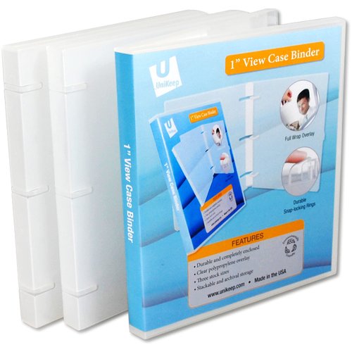 UniKeep 3 Ring View Binder - Binder Case is Fully Enclosed - Available in White, Clear, or Black and in Various Spine Wideths (Pack of 3, Clear, 1.0 Inch)