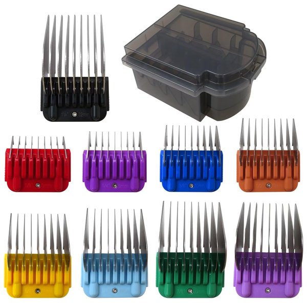 Bedaily Animal Stainless Steel Attachment 9 Color Guide Comb Set, Compatible for Andis/Oster A5/ Wahl KM Series Clipper Detachable Blade Pet, Dog, Cat, and Horse Clippers