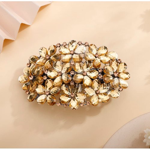 Missgrace Women Boho Flower Floral Hair Barrette Purple Champagne Bridal Wedding Prom Party Shiny Hair Comb Crystal Rhinestones Women Hair Barrette Clip Hair Accessories for Women (Champagne)
