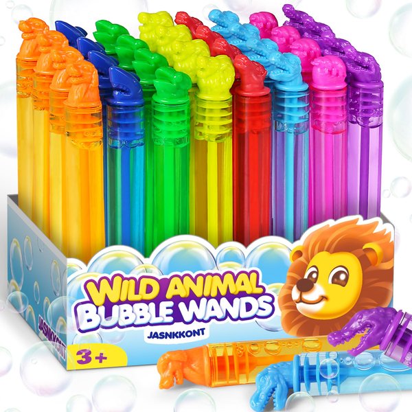 32Pcs Mini Animal Bubble Wands Bulk, Jungle Party Favors for Kids, Wild Birthday Decoration, Goody Bag Filler, Pinata Stuffed Supplies, Carnival Prizes, Treasure Box, Summer Outdoor Gifts for Girl Boy