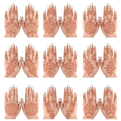 18 Sheets Henna Stencils Henna Tattoo Stencil Kit, for Hands - Indian and Arabian Temporary Tattoo Templates for Hand and Body Art