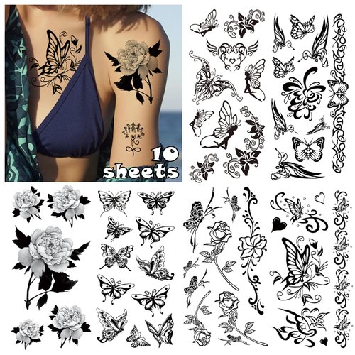 Cerlaza 113 Styles Temporary Tattoos for Women Adults, Semi Permanent Henna Fake Butterfly Stickers Flower Tatuajes Temporales Women, Realistic Waterproof Long Lasting Sexy Tattoos