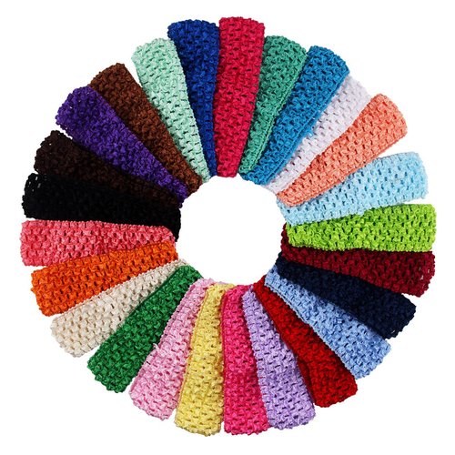 Numblartd 25 Pcs Colourful Crochet Elastic Headbands Hair Accessories - 1.5 Inch Width Stretch Hair Bands DIY Head Bows and Flower Accessories