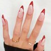 Christmas Almond Press On Nails Red French Tip Fake Nails Christmas Hat Design Glitter False Nails Full Cover Acrylic Nails Winter Xmas Glue on Nails Decoration for Women 24Pcs