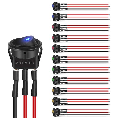 Nilight 12pcs Rocker Toggle Switch 3Pins 12V 20A Wired Round LED Light Power On Off Switch SPST for Car Truck Vehicle Trailer RV Marine Boat Yacht with 36pcs Wires,2 Years Warranty