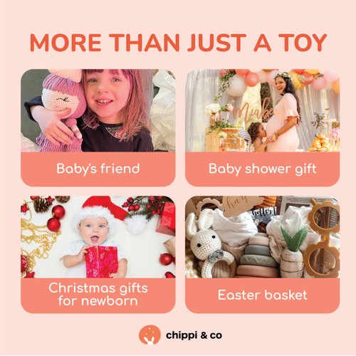 Chippi & Co Crochet Baby Rattle, Crochet Baby Toys, Stuffed Baby Doll, Organic Wooden Newborn Toys, Knitted Stuffed Animals for Babies, Mother, Father to Be Gifts Christmas (Bobo The Blue Bird)