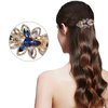 Sankuwen Floral Rhinestone Hairpin Luxury Crystal Flower Hair Barrette Clip (Gray-Blue)