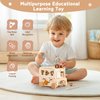 Ikubigu Wooden Activity Cube - 8 in 1 Montessori Toys Boys Girls, Multipurpose Educational Learning Toys for Toddlers Baby Activity Cubes with Animal Tourism Bus Theme