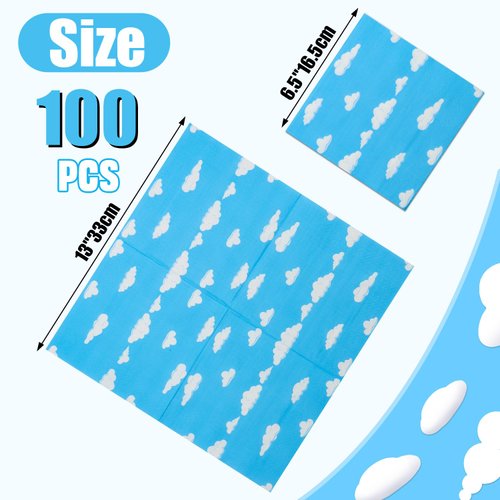 100pcs Blue Napkins Disposable Story Paper Luncheon Napkins Set for Kids Birthday Party Baby Shower Party Supplies, 13'' x 13''