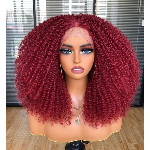 ANNISOUL Red Curly Lace front Wigs for Black Women,Lace front Wig Synthetic Hair Pre Plucked Deep Curly Wave 13x4x1 HD Short Glueless Curly Afro Wig 17Inch