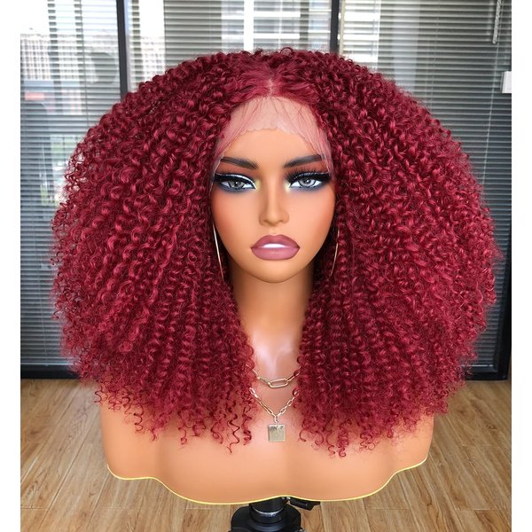 ANNISOUL Red Curly Lace front Wigs for Black Women,Lace front Wig Synthetic Hair Pre Plucked Deep Curly Wave 13x4x1 HD Short Glueless Curly Afro Wig 17Inch