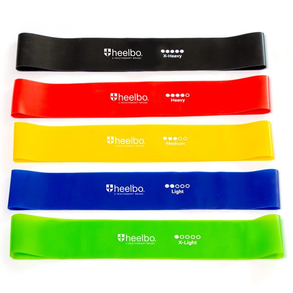 Heelbo Physical Therapy Rubber Resistance Bands with 5 Levels of Resistance, Durable and Long-Lasting, FSA & HSA Eligible, Includes 5 Bands, Travel Bag & Instruction Manual
