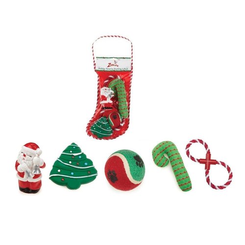 Zanies Holiday Stockings Gift for Dogs Christmas Theme Dog Toy Stocking Set of 5 Toys(Holiday Surprise Stocking)