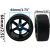 HIRCQOO 1/10 RC Drift Car Tires 12mm Hex Hub Wheel Rims & Hard Plastic Tyre 6 Spoke Compatible with Traxxas HSP Tamiya Kyosho HPI Redcat 1/10 On-Road RC Drift Drifting Car (Green)