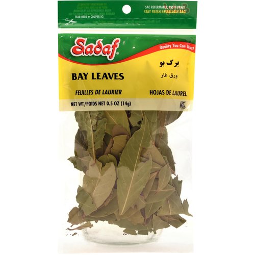 Sadaf Bay Leaves Whole - Dried Laurel Leaves for Cooking and Food Flavoring - Hojas de Laurel - Middle Eastern Cuisine Dry Bay Leaf - Kosher - 0.5 Oz Resealable Bag
