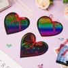 28 Pieces Valentine Crafts Scratch Paper Ornaments Heart Shape Rainbow Scratch Craft Art, with 28 Pieces Wooden Styluses,28 Pieces Ribbons, and 2 3D Puffy Stickers, for Valentine DIY Art Decorations