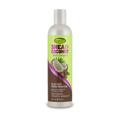 Grohealthy Shea & Coconut Flat Out Fighter Cream for Flyaway & Frizzy Hair - Helps Smooth, Repair, Rebuild, & Moisturize with Omega 3 & Coconut Oil, Sulfate-Free - 8 Ounce, Single
