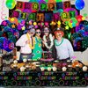 Glow Neon Party Supplies - Neon Balloon, Glow in the Dark Happy Birthday Banner, Hanging Swirls, Cake Topper, Tablecloth, Plates, Napkins, Cup for Blacklight Party Decorations, Serves 20 Guest