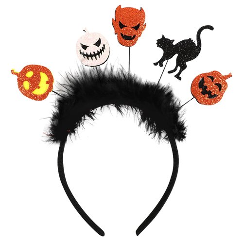 DERAYEE Halloween Headband, Glitter Pumpkin Cat Devil Headwear for Women Girls Halloween Cosplay Party Costume Headband