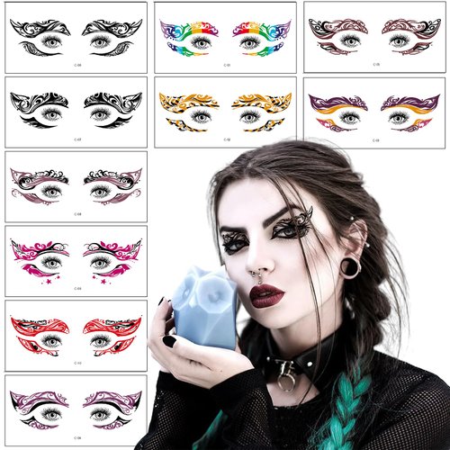 10 Sheets Eye shadow Tattoo Sticker Halloween Face Eye Temporary Tattoo Stickers Makeup Colorful Eyeliner Eyeshadow Lace Stickers for Women Halloween Christmas Masquerade Carnival Party
