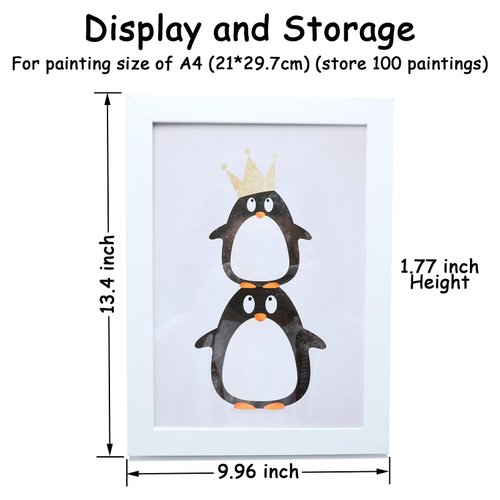 AhaGo Kids Art Frame, White, Changeable Display A4 (21×29.7cm) or 8"×10" with Mat, Storage 100 with Magnetic Door, For Children Artwork, with 24 Color Pencils, Perfect for Christmas