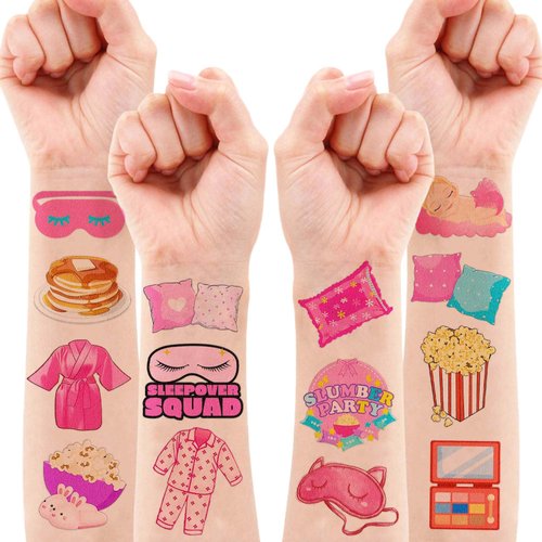 Generic 107 PCS Tattoo Pajamas Slumper Sleepover Party Decorations Party Favors Supplies Decor Spa Birthday Party Cute Stickers Gift for Girls Men Women Adults Kids Prizes