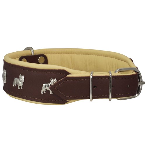 Real Leather Soft Leather Padded Dog Collar Bulldog (19"-22" Neck; 2" Wide, Brown/Beige)